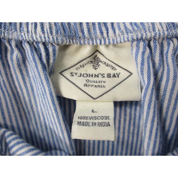 St Johns Bay Blue White Pinstripe Embroidered Off Shoulder Boho Top L - Picture 2 of 6